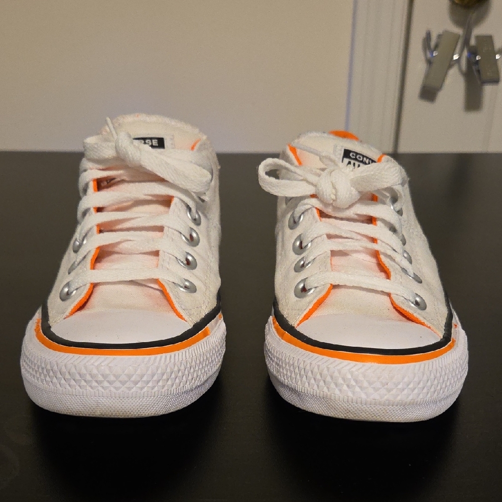 Converse White Canvas Sneakers with Orange Accent